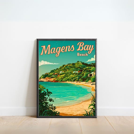 Magens Bay Beach Vintage Travel Poster Magens Bay Beach Print Caribbean Wall Art Framed Present Gift Virgin Islands Present
