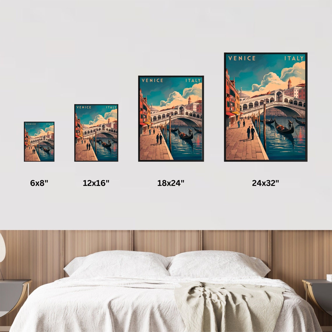Venice Italy Rialto Bridge Gondolas Waterfront Promenade Travel Poster - Image 4