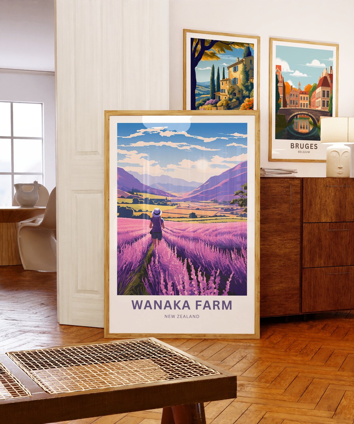 Wanaka Farm New Zealand Lavender Sunset Travel Illustration Poster - Image 5