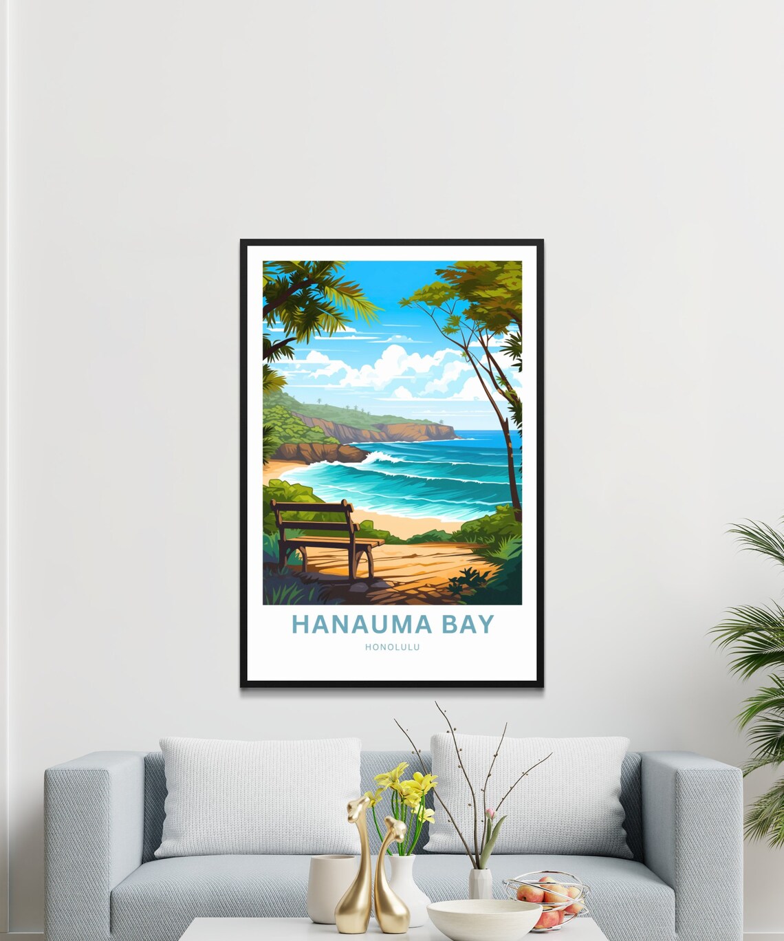 Hanauma Bay Honolulu Hawaii Beach Overlook Retro Travel Poster - Image 3