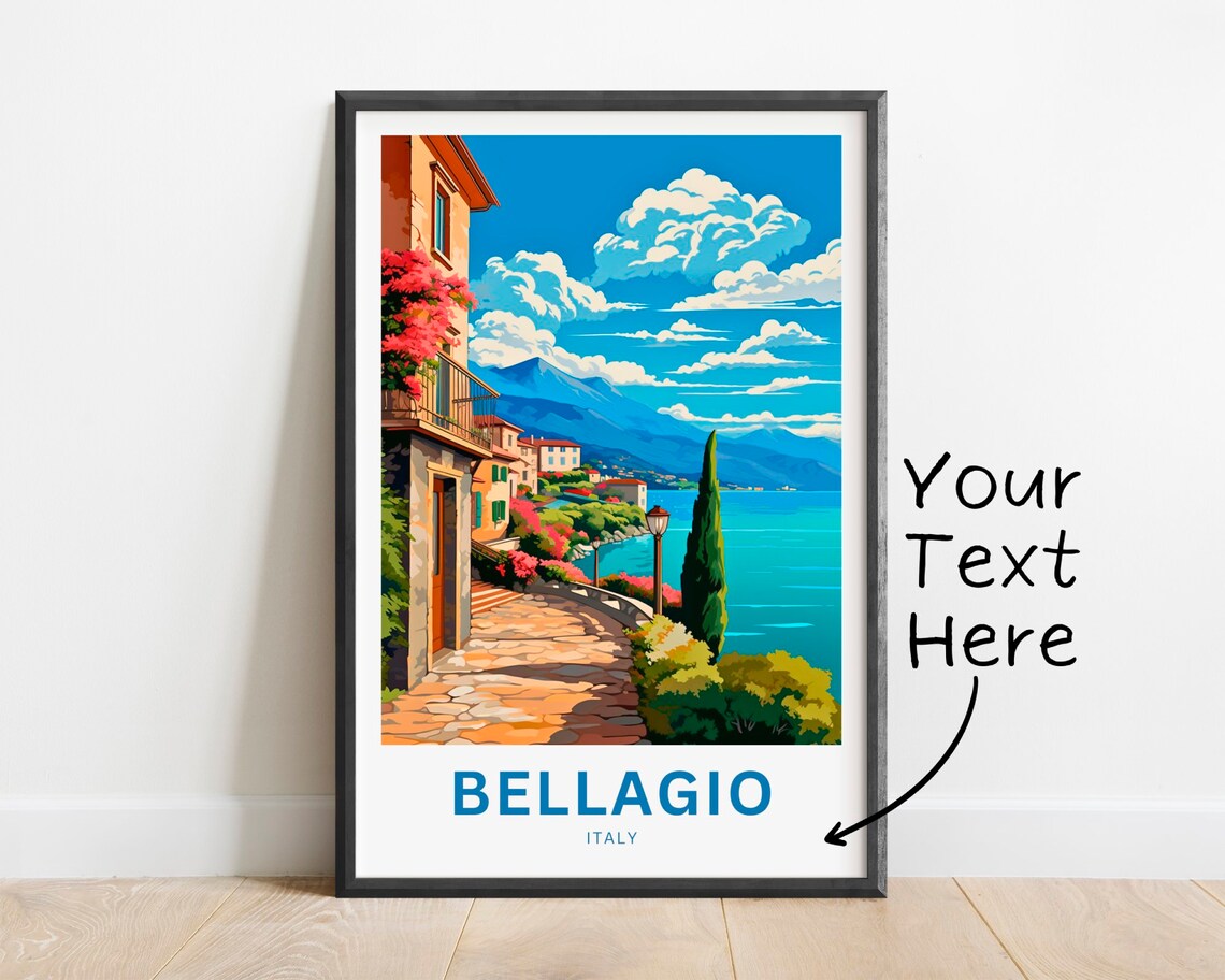Bellagio Italy Flower Lane Lake View Personalized Art Poster