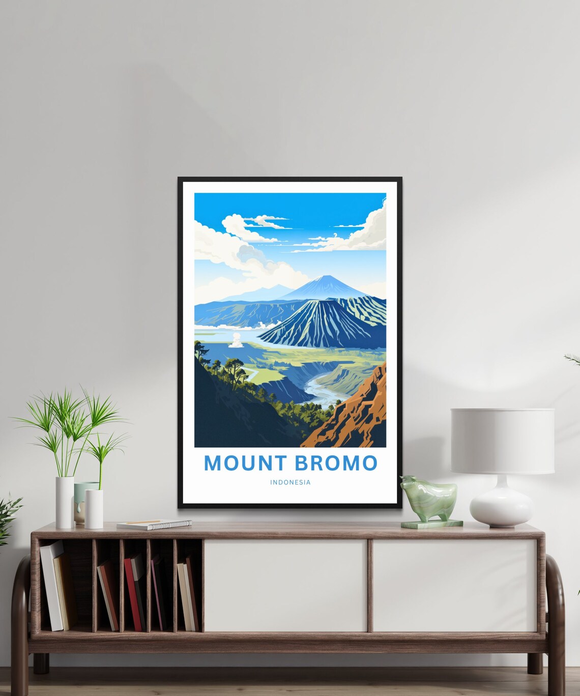 Mount Bromo Indonesia Volcano Crater Retro Style Travel Poster - Image 2