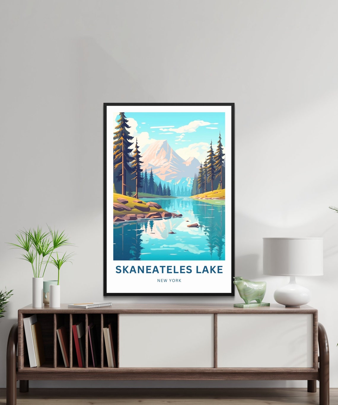 Skaneateles Lake New York Mountain Mirror Custom Text Poster - Image 2