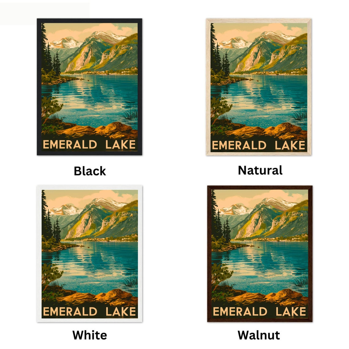 Emerald Lake Vintage Alpine Lake Rocky Shore Mountain Poster - Image 4