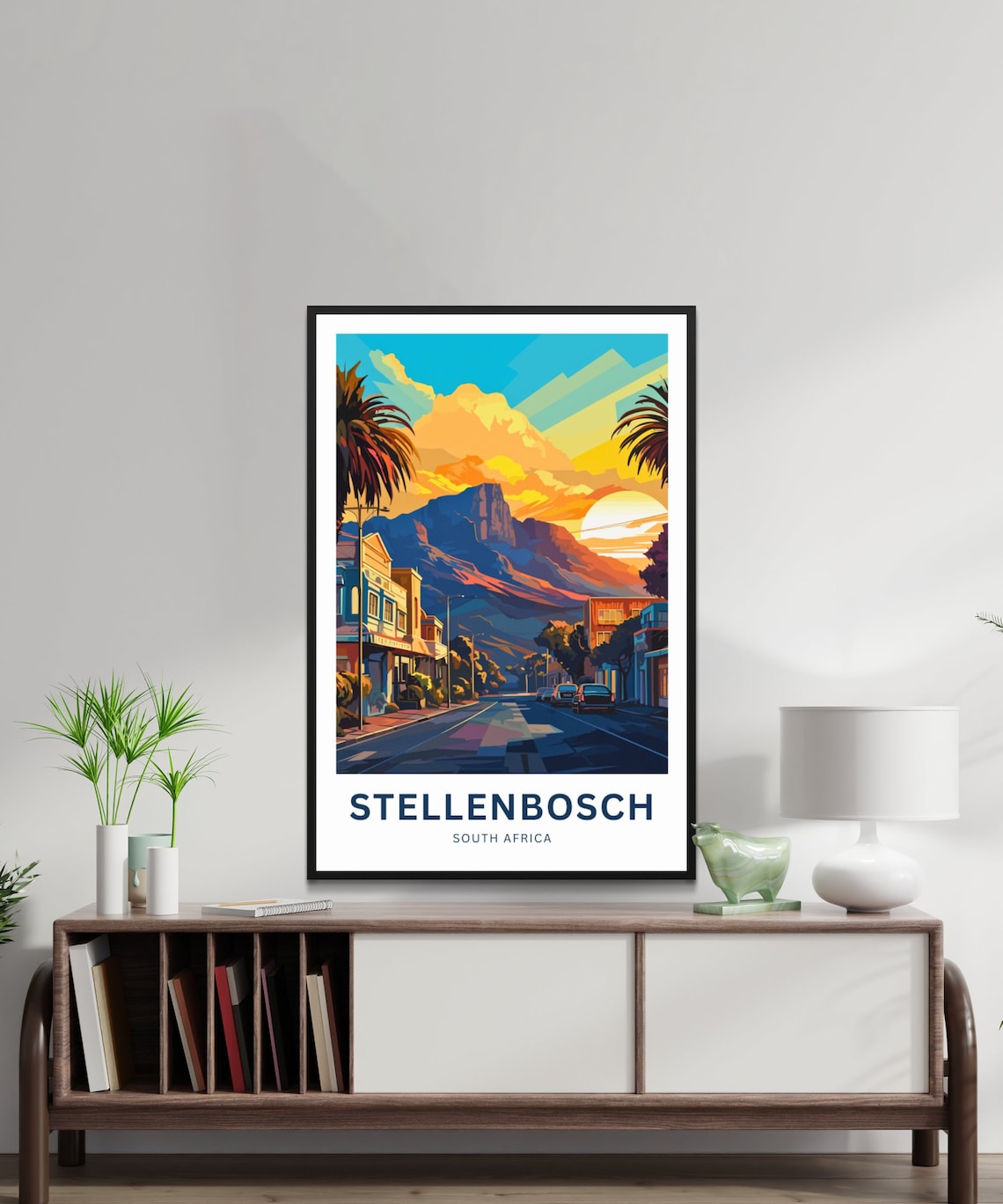 Stellenbosch South Africa Sunset Street Palm Trees Mountain Poster - Image 2