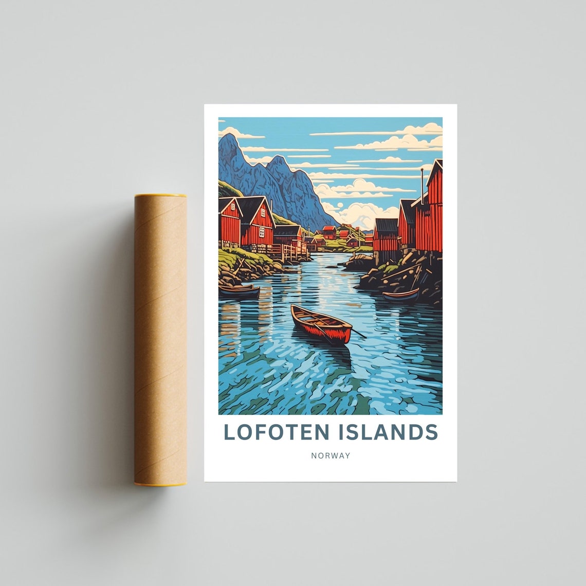 Lofoten Islands Norway Red Fishing Cabins Custom Text Travel Poster - Image 4