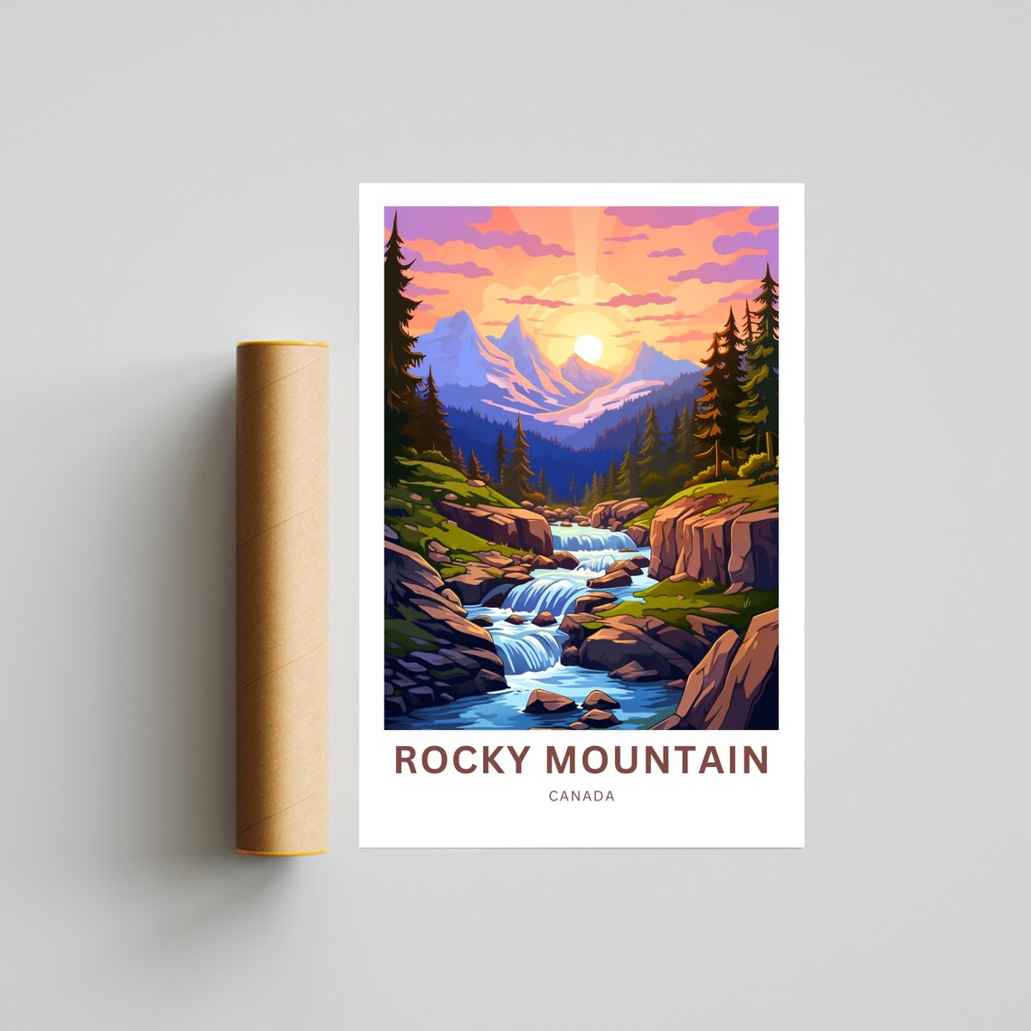 Rocky Mountain Canada Sunset Waterfall Peaks Art Travel Poster - Image 4
