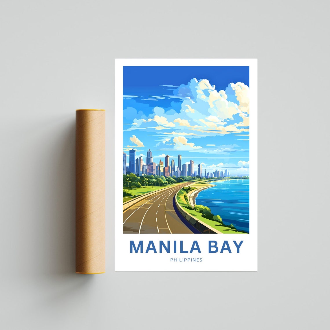 Personalized Manila Bay Philippines Skyline Custom Text Poster - Image 4