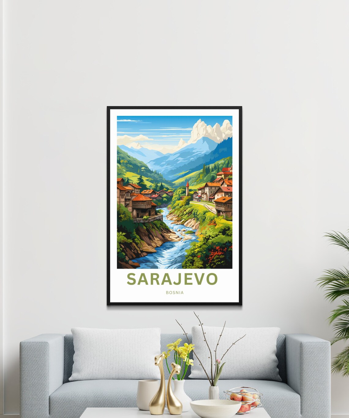 Sarajevo Bosnia Scenic Mountain Town River Valley Travel Poster - Image 3