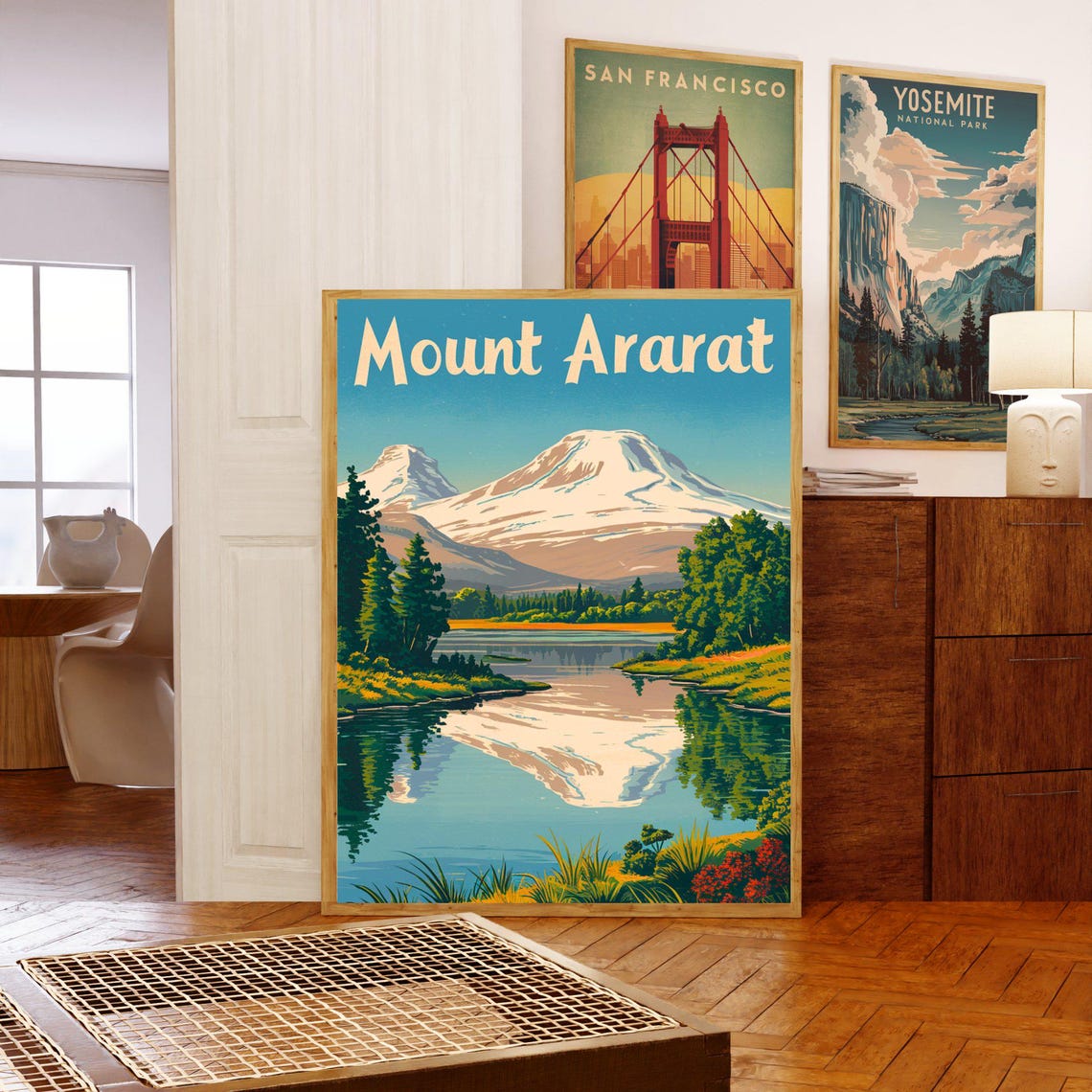 Mount Ararat Vintage Snow Capped Twin Peaks Lake Reflection Poster - Image 5