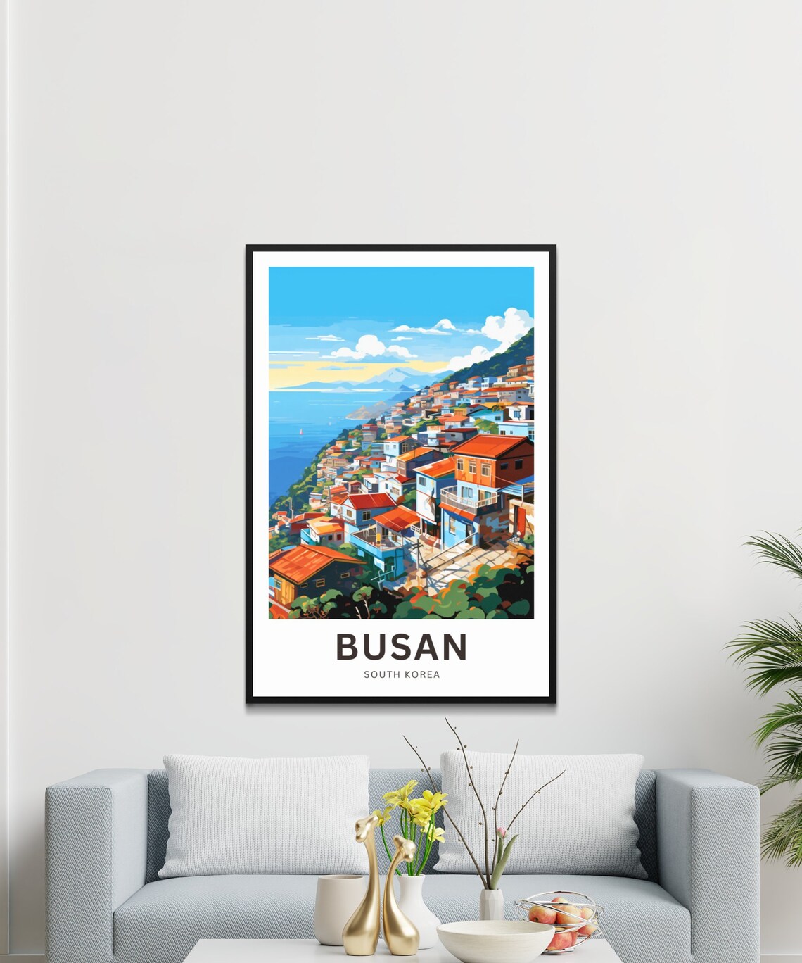 Busan South Korea Coastal Village Cliffs Seascape Travel Poster - Image 3