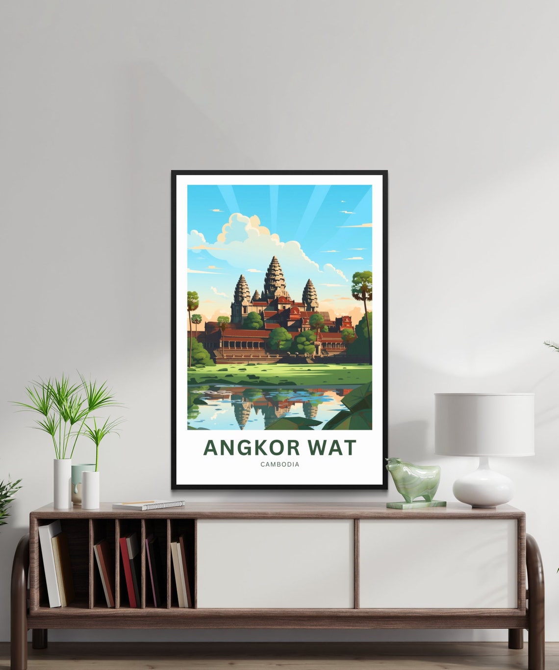 Angkor Wat Cambodia Travel Poster Temple Reflection Pool Artwork - Image 2