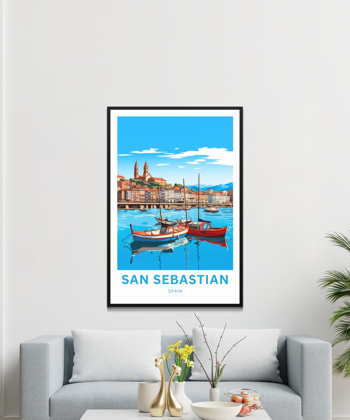 San Sebastian Spain Fishing Boats Bay Marina Retro Travel Poster - Image 3