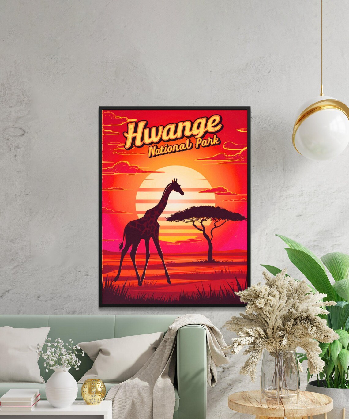 Hwange National Park Giraffe Sunset Acacia Africa Wildlife Poster - Image 3