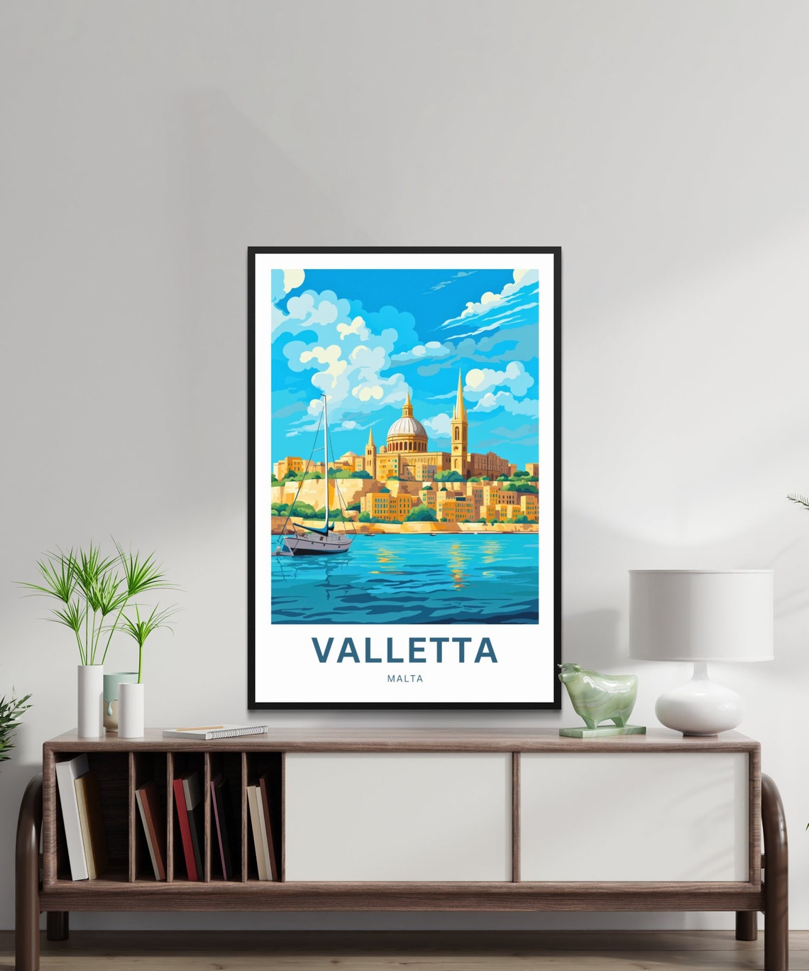 Valletta Malta Skyline Sailboat Turquoise Harbor Scene Poster - Image 2
