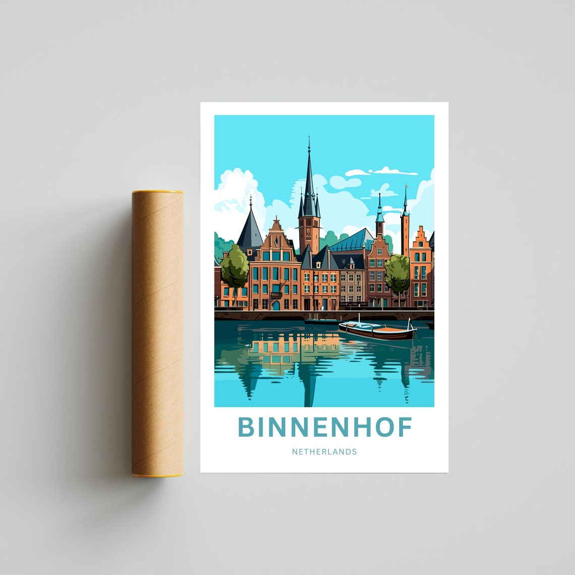 Personalized Binnenhof Netherlands Canal Houses Waterfront Poster - Image 4