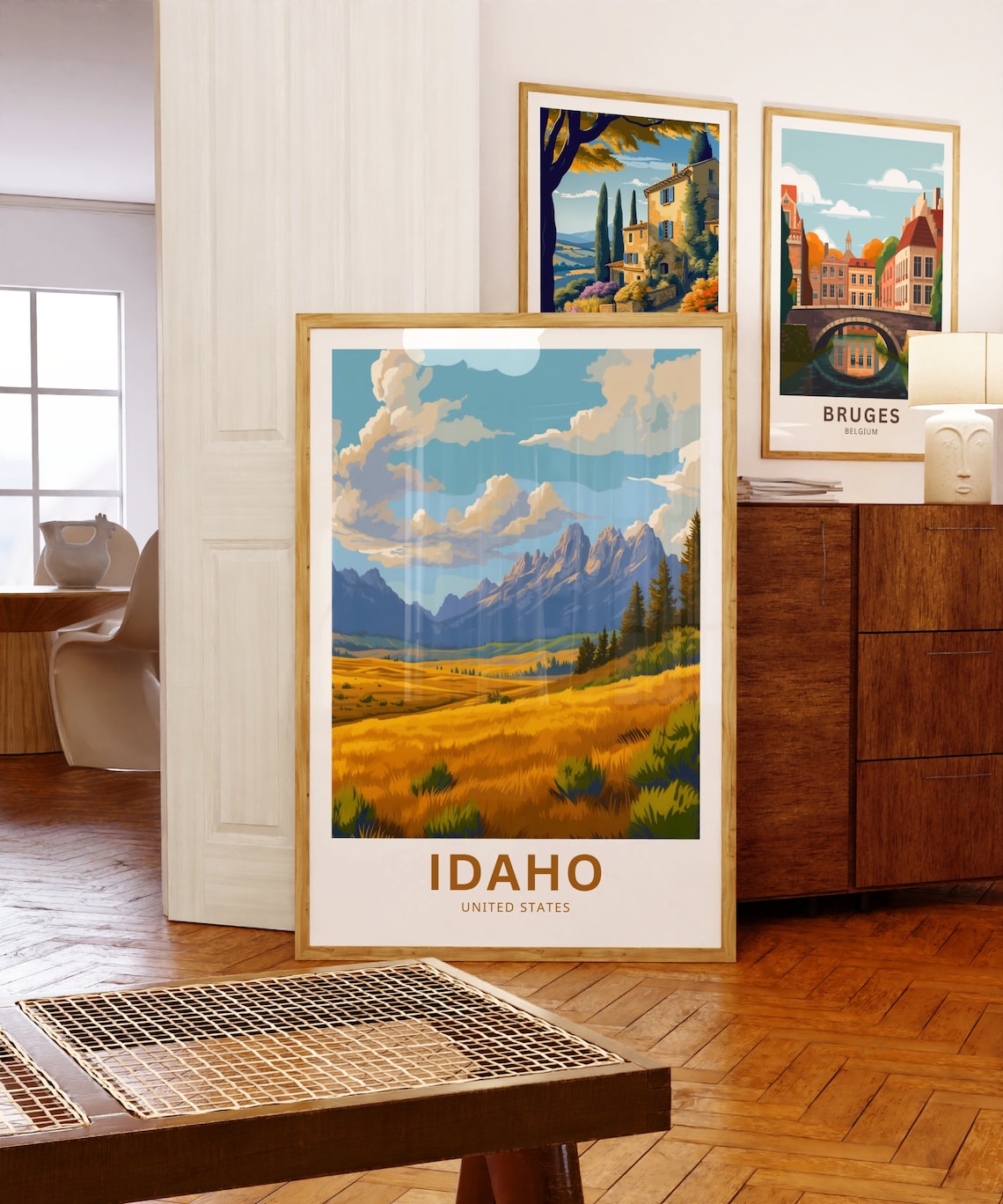 Idaho Golden Meadow Mountain Peaks Autumn Field Travel Poster - Image 5