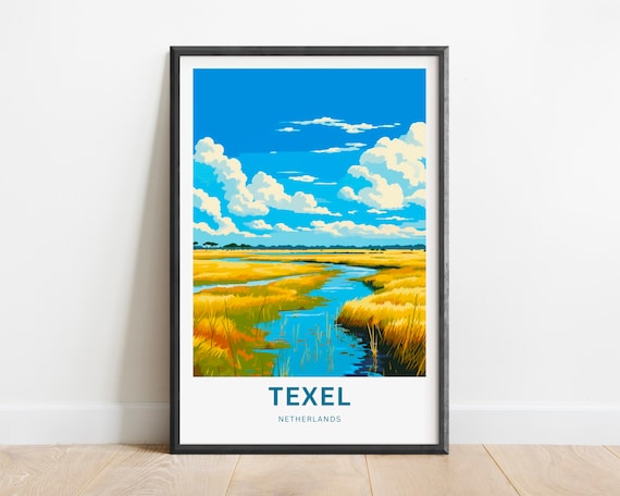 Texel Netherlands Marshland Creek Golden Fields Travel Poster