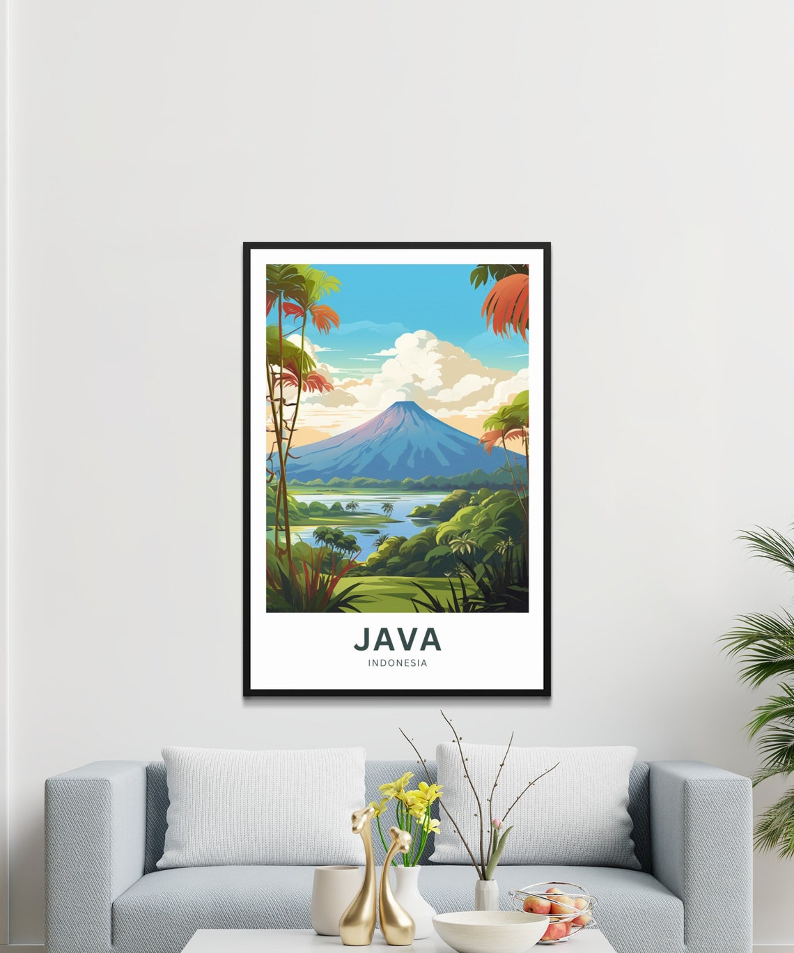 Java Indonesia Volcano Palm Trees Lake Personalized Travel Poster - Image 3