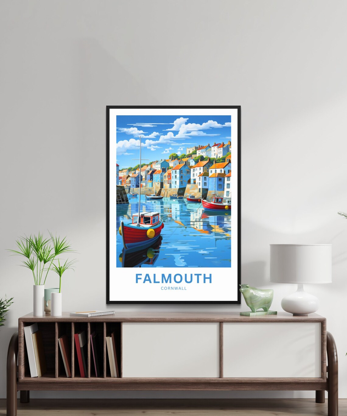 Falmouth Harbor Red Fishing Boats Cornwall Waterfront Art Poster - Image 2