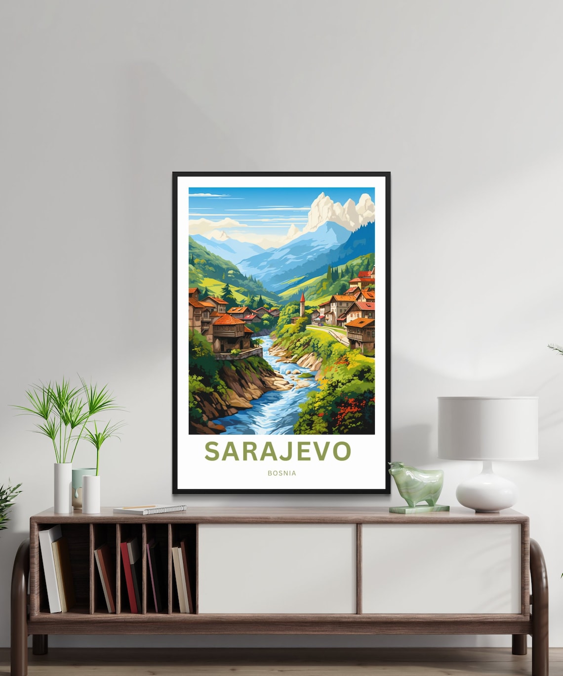 Sarajevo Bosnia Scenic Mountain Town River Valley Travel Poster - Image 2