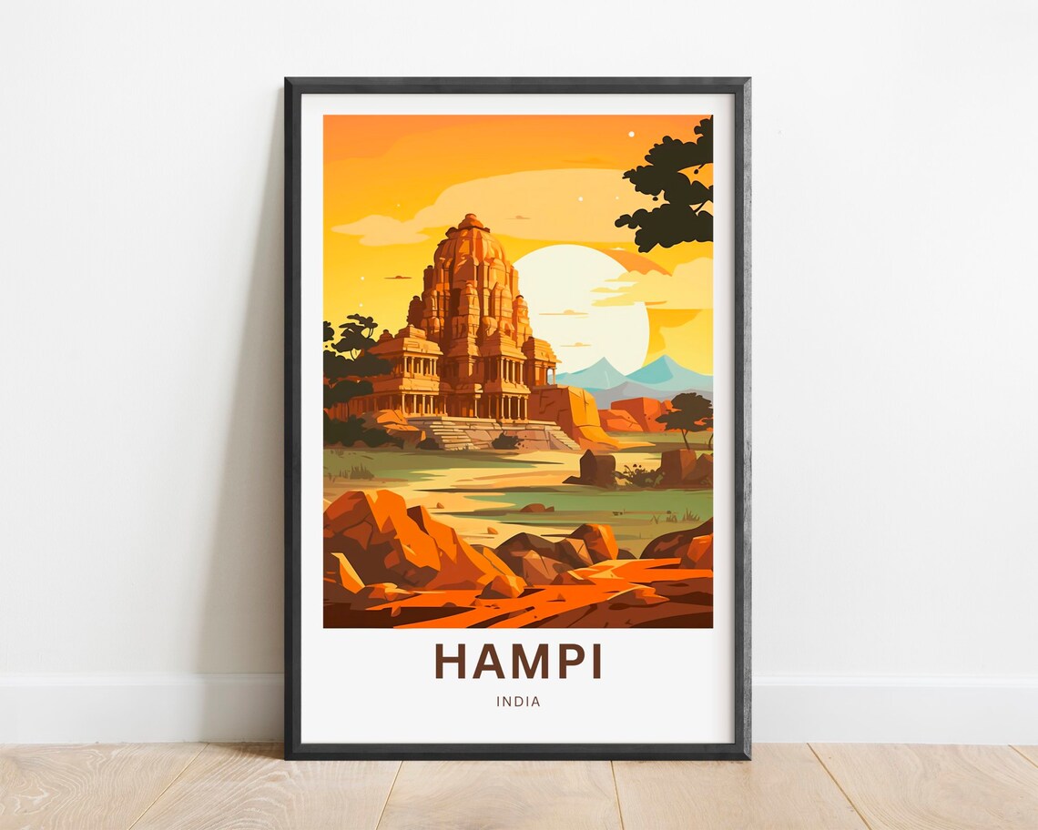 Hampi India Sunset Ancient Temple Ruins Golden Hour Travel Poster