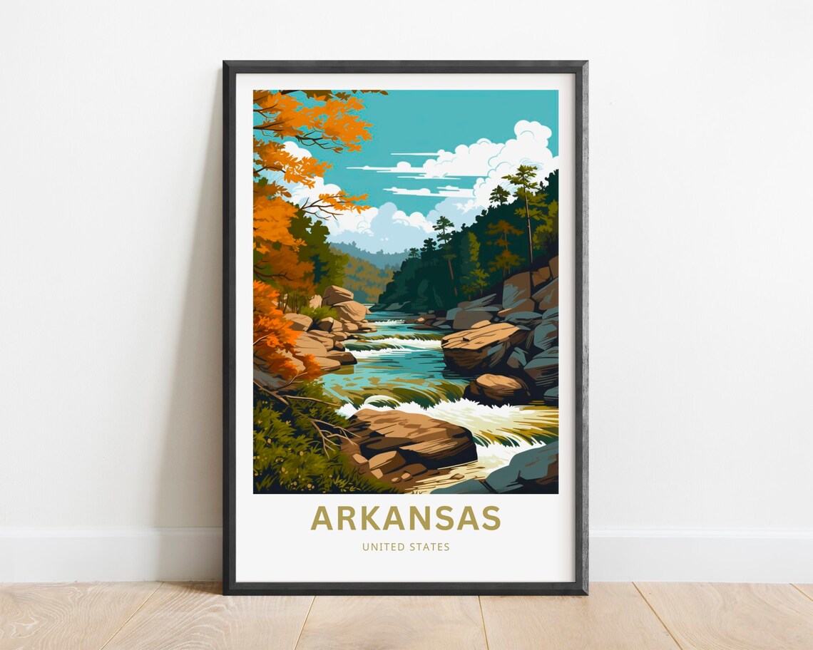 Arkansas United States Rocky River Rapids Forest Gorge Travel Poster