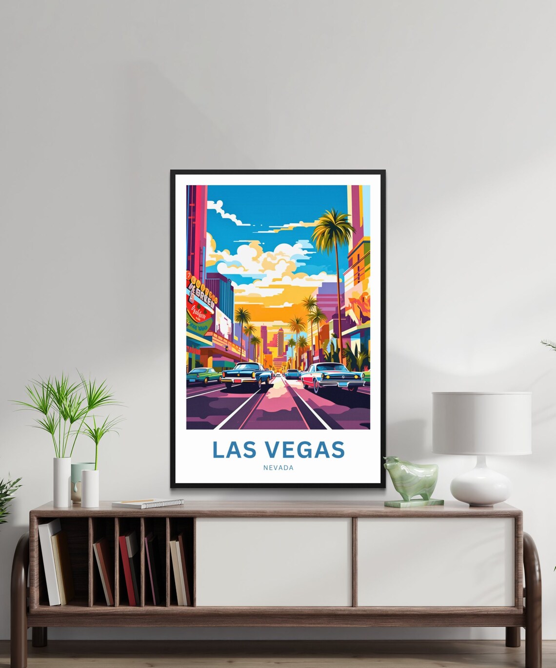Las Vegas Nevada Downtown Street Vintage Cars Sunset Travel Poster - Image 2
