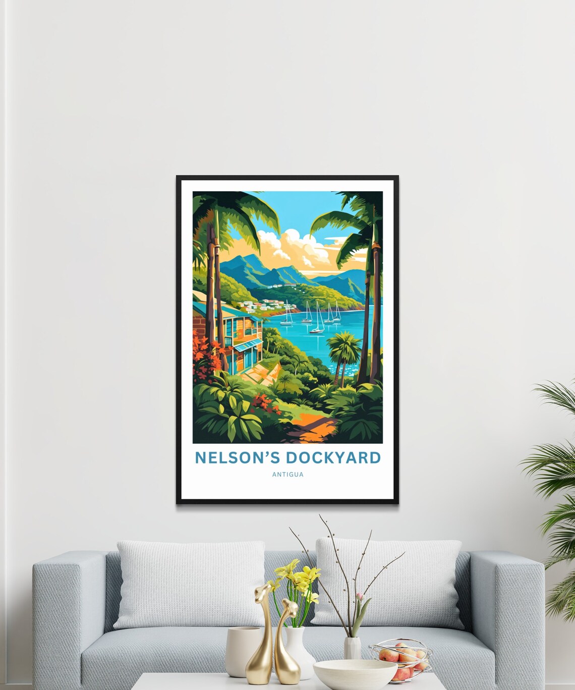 Nelson's Dockyard Antigua Classic Palm Bay Sailboat Travel Poster - Image 3