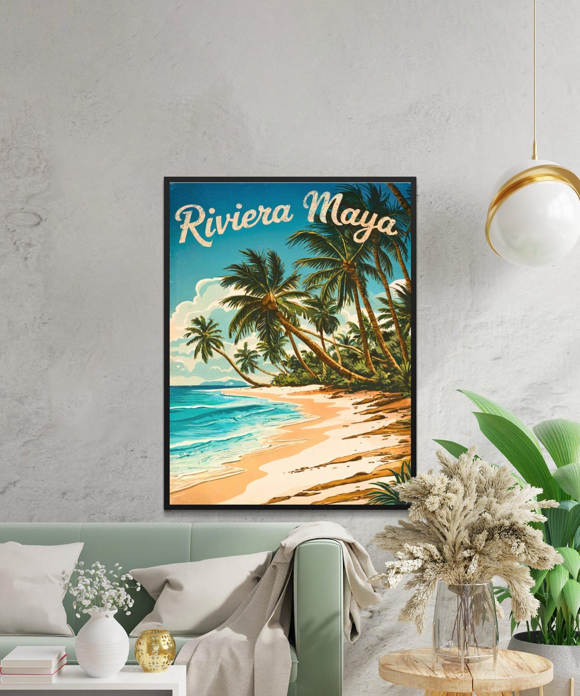 Riviera Maya Vintage Palm Grove Beach Mexico Coastal Travel Poster - Image 3