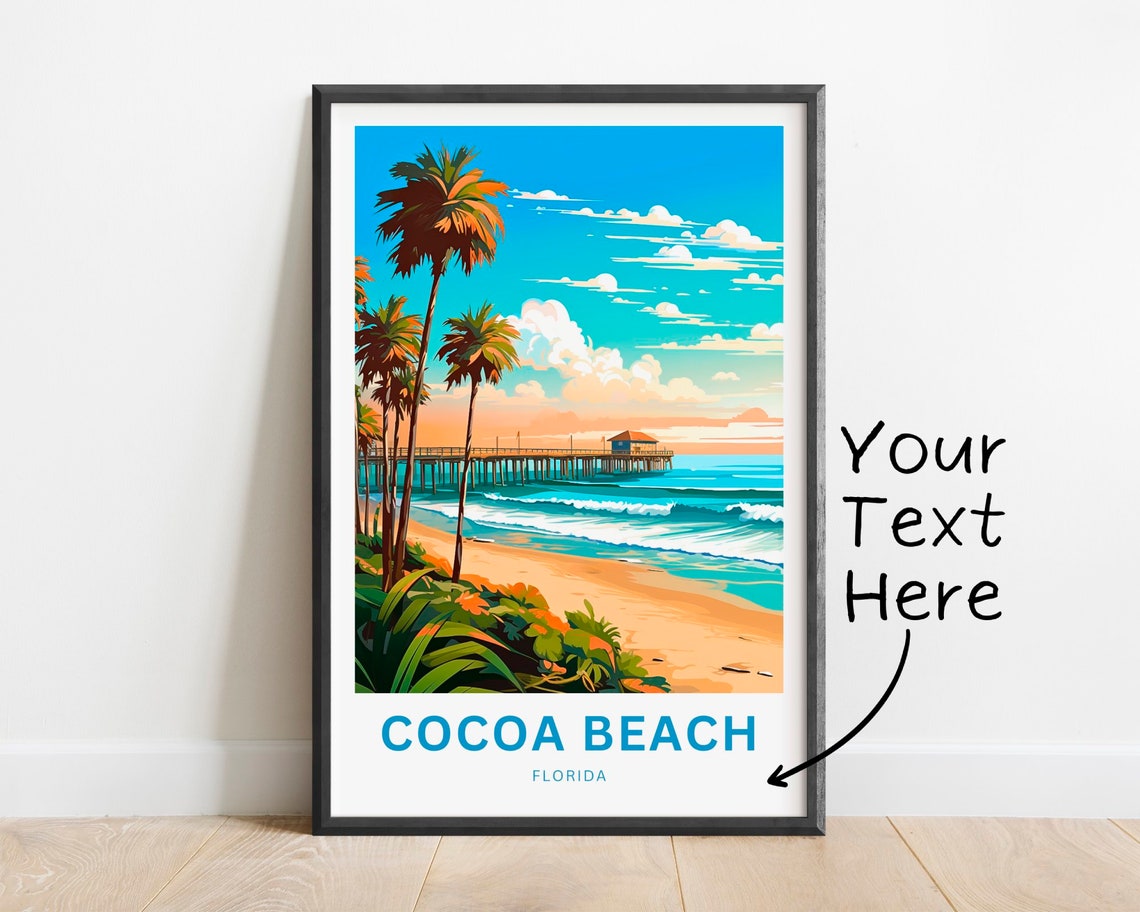 Personalized Cocoa Beach Florida Pier Palms Custom Travel Poster