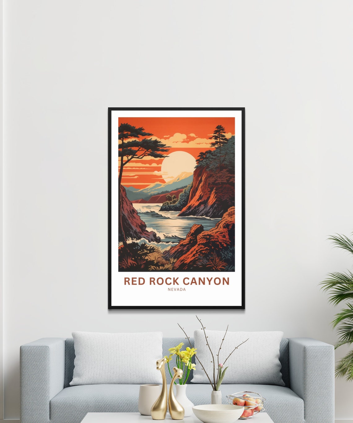 Red Rock Canyon Orange Sun River Cliffs Nevada Desert Poster - Image 3