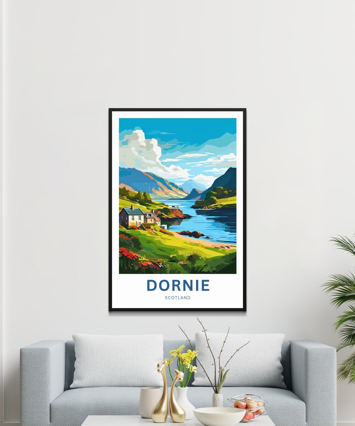 Dornie Scotland Lochside Cottages Blue Water Mountain View Poster - Image 3