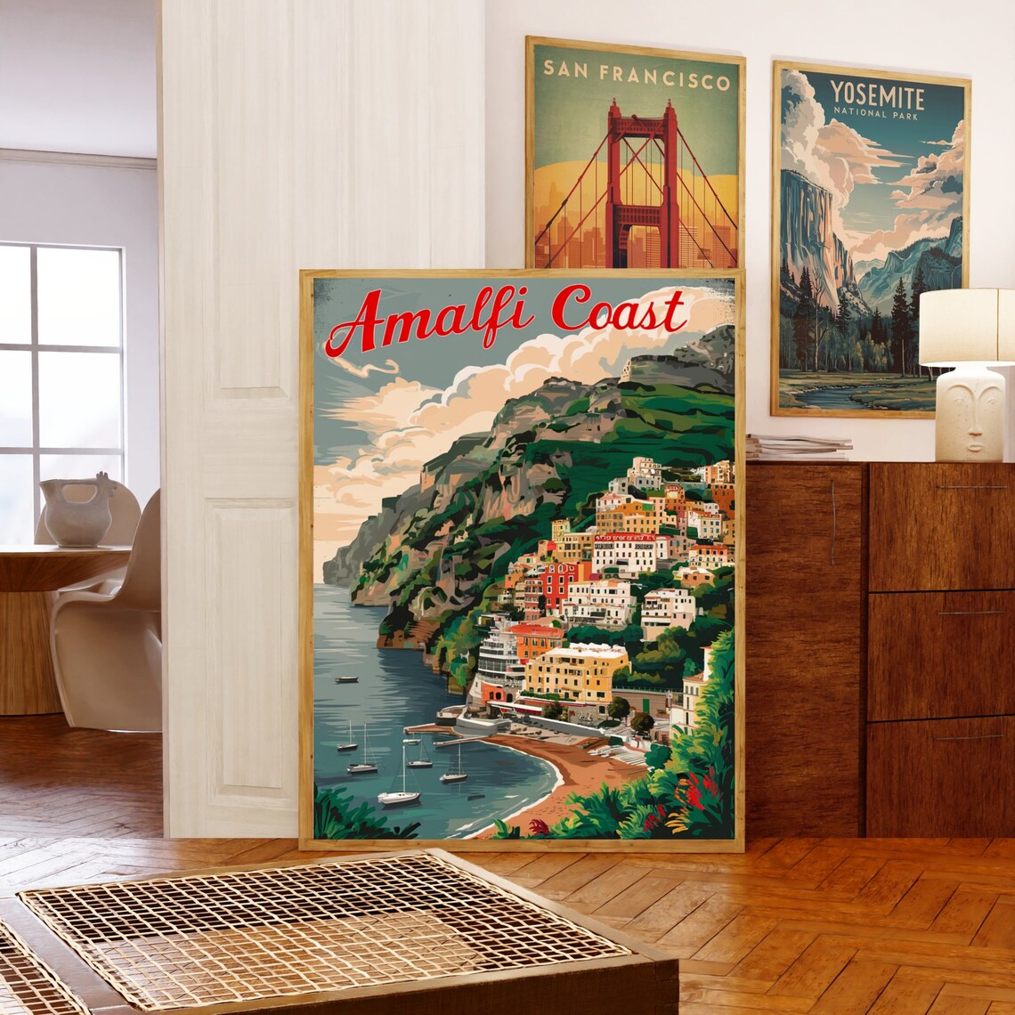 Amalfi Coast Italy Cliff Village Marina Vintage Travel Poster - Image 5
