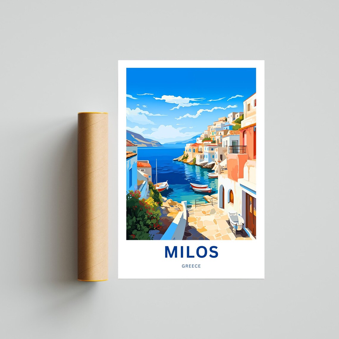Milos Greece Personalized Harbor Village Fishing Boats Travel Poster - Image 4