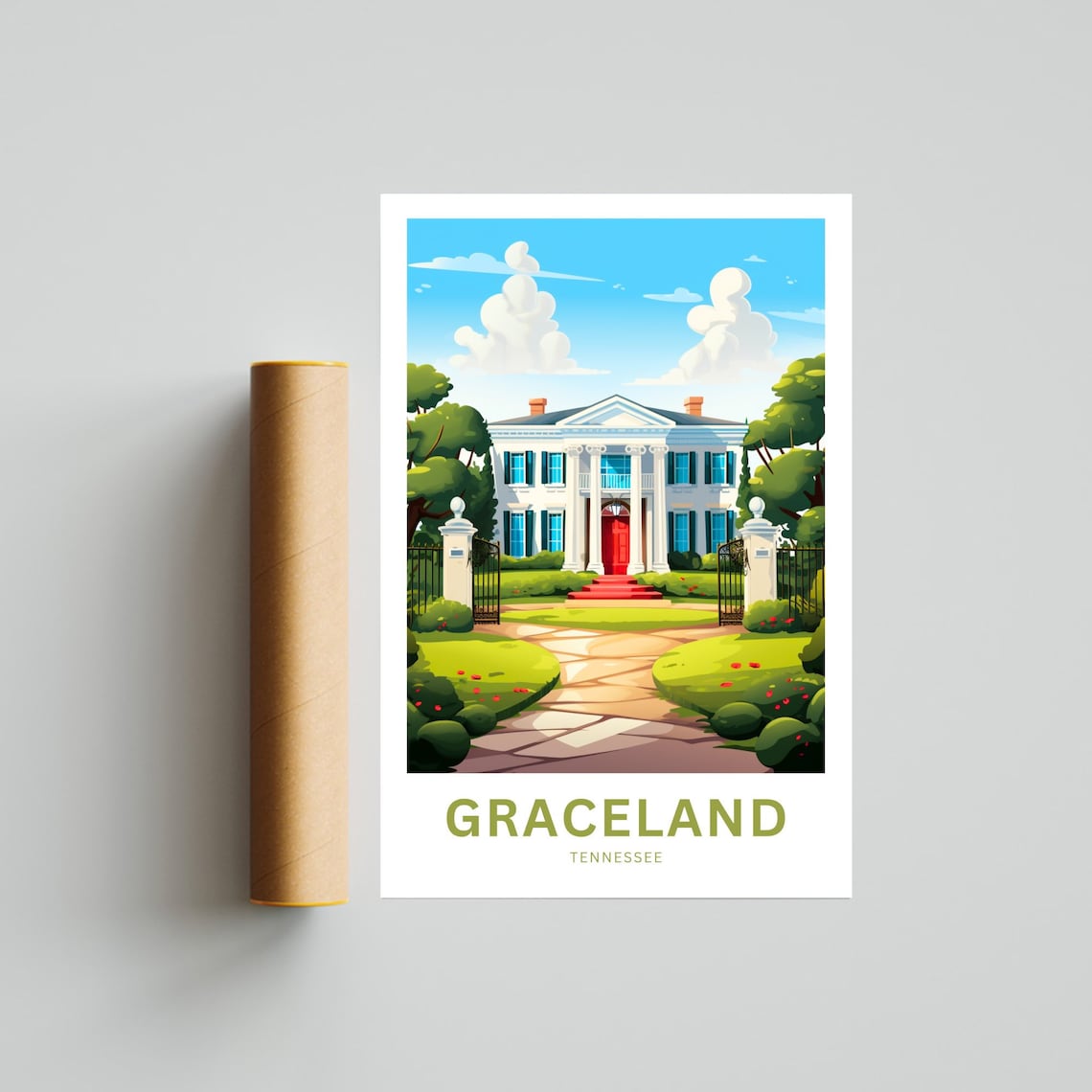Graceland Tennessee White Columned Mansion Red Door Travel Poster - Image 2