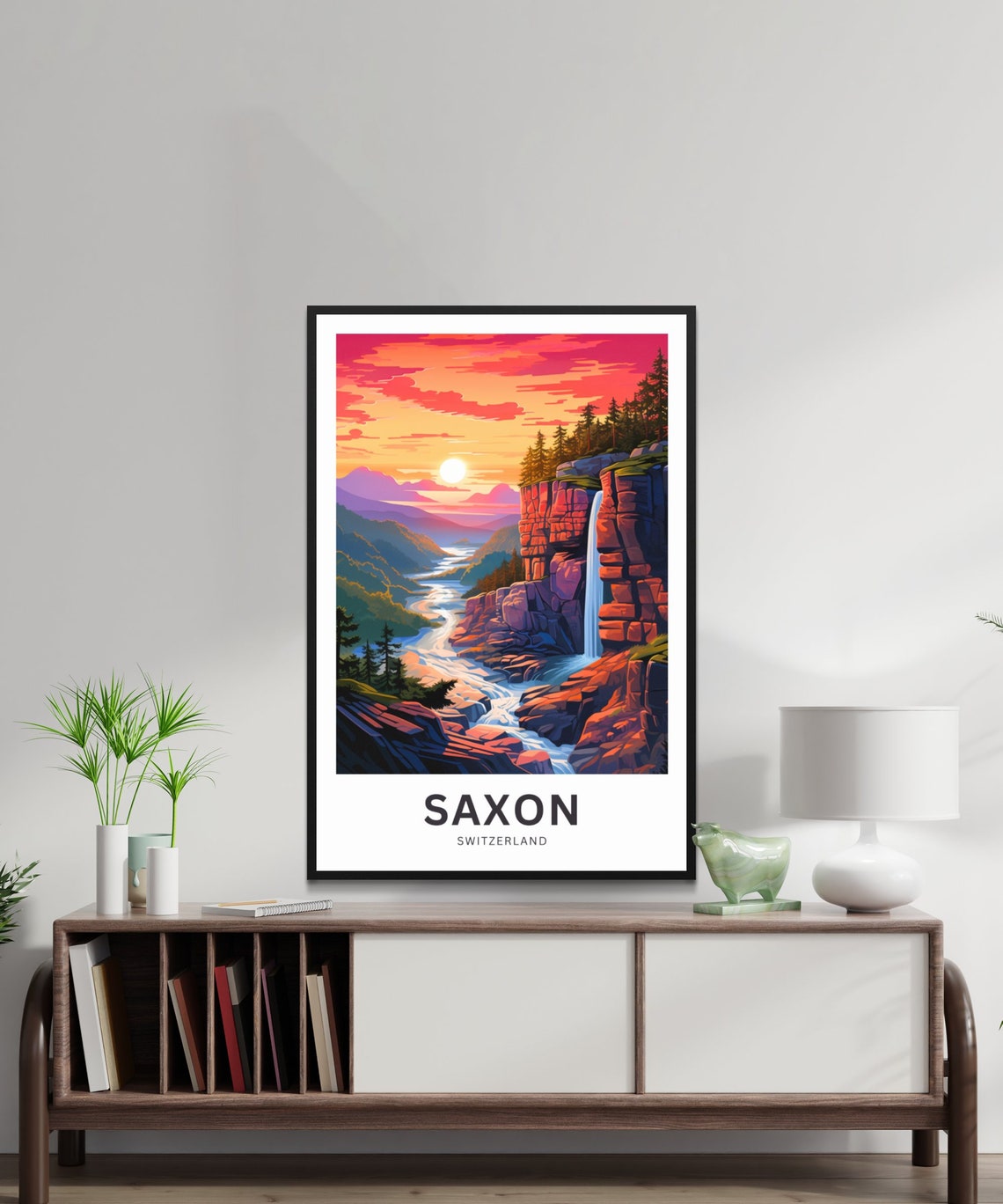 Saxon Switzerland Sunset Waterfall Canyon Custom Text Poster - Image 2