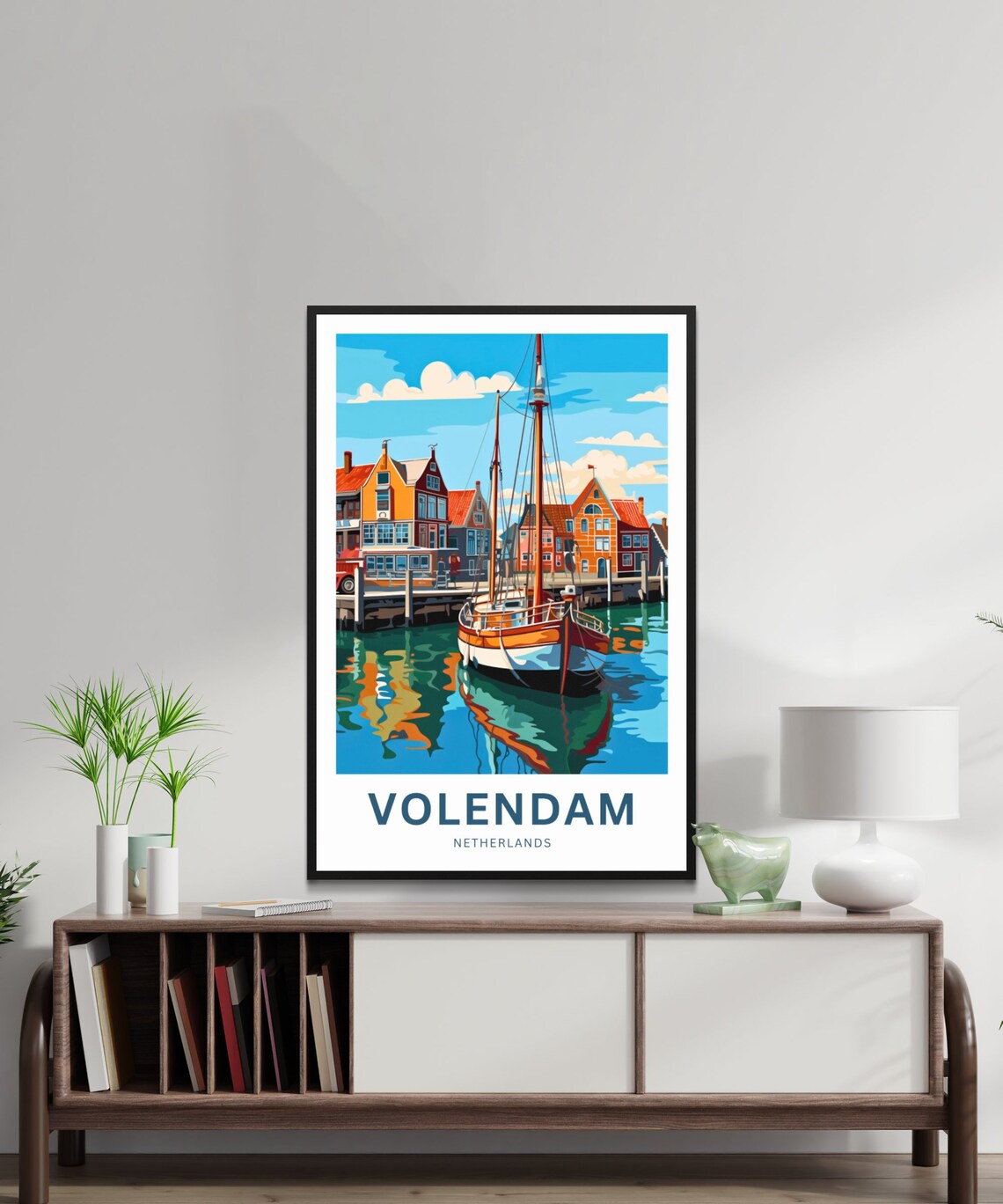 Volendam Netherlands Harbor Sailboat Vintage Dutch Travel Poster Art - Image 2