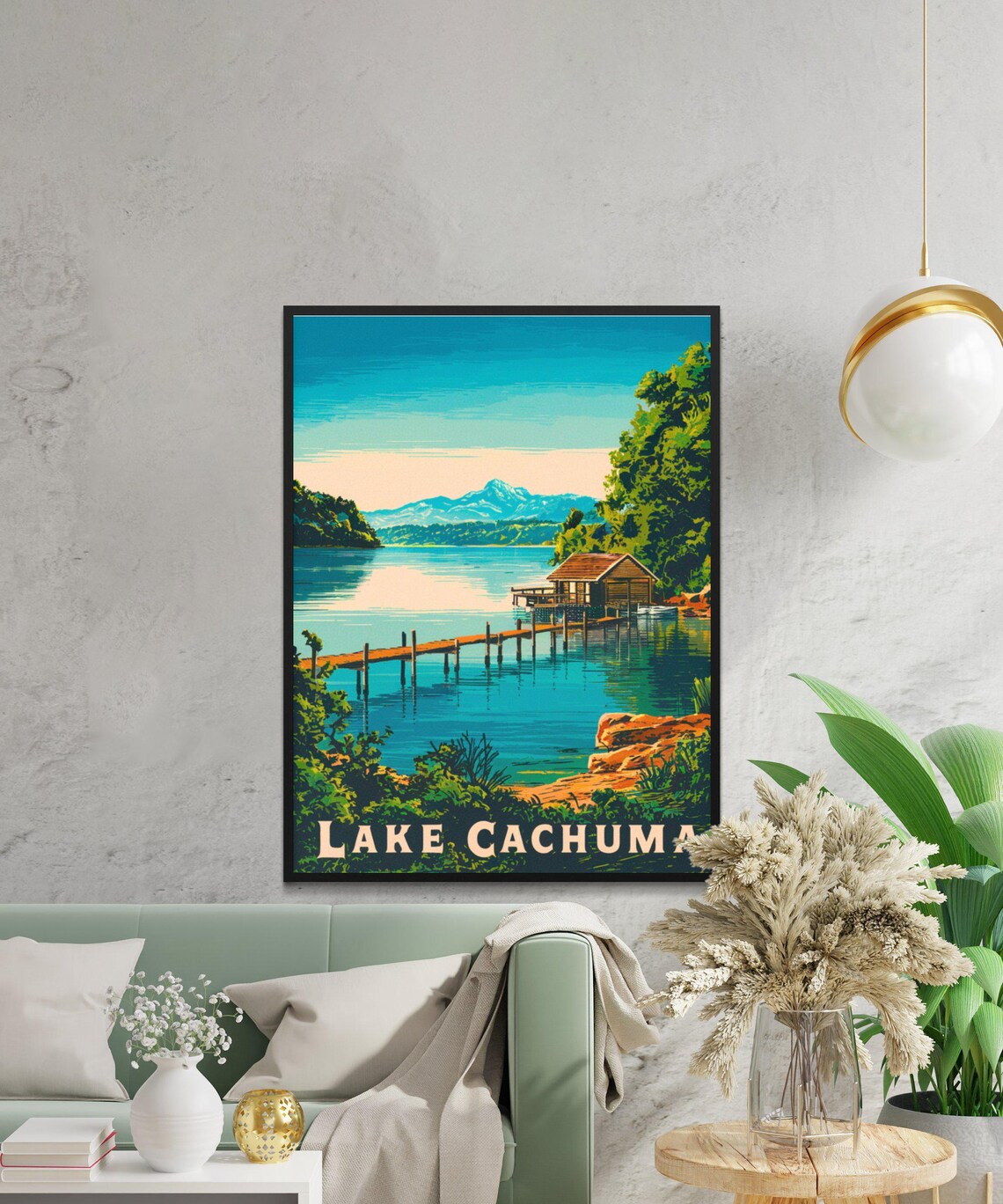 Lake Cachuma California Wooden Dock Boathouse Vintage Travel Poster - Image 3