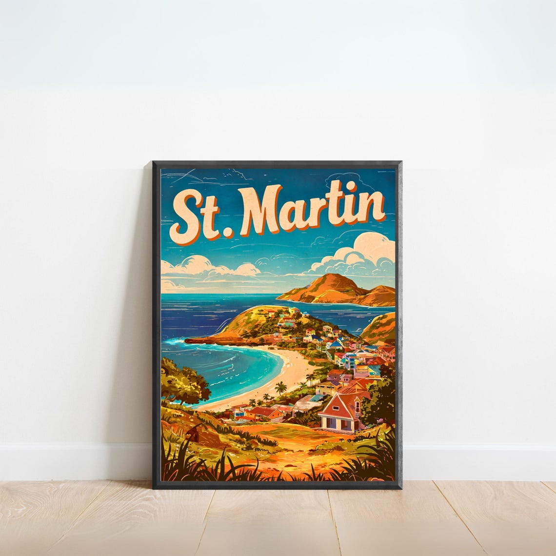 Saint Martin Vintage Travel Poster Saint Martin Print Caribbean Wall Art Framed Present Gift Caribbean Present