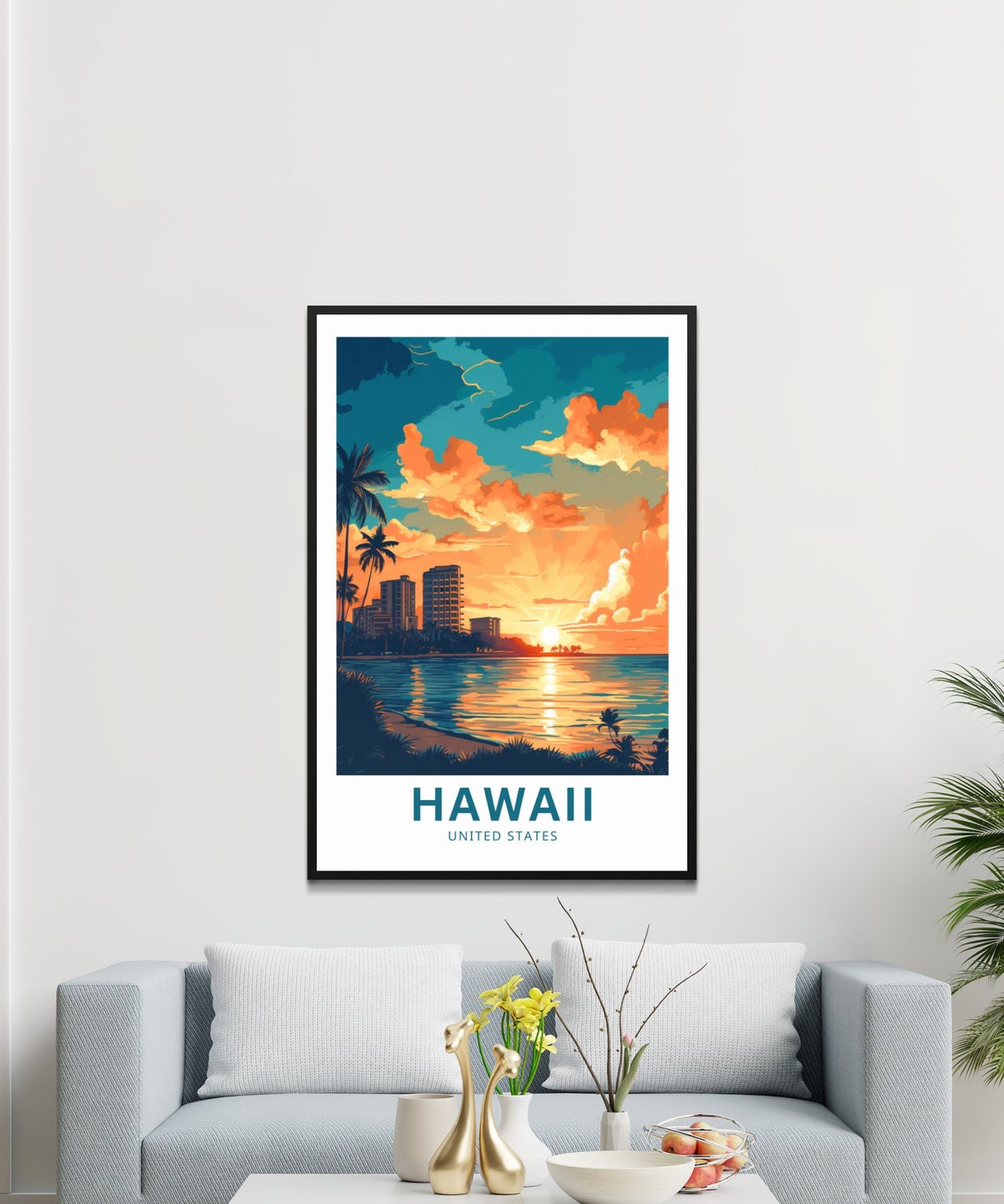 Hawaii Beach Sunset Palm Trees Vibrant Tropical Travel Poster - Image 3
