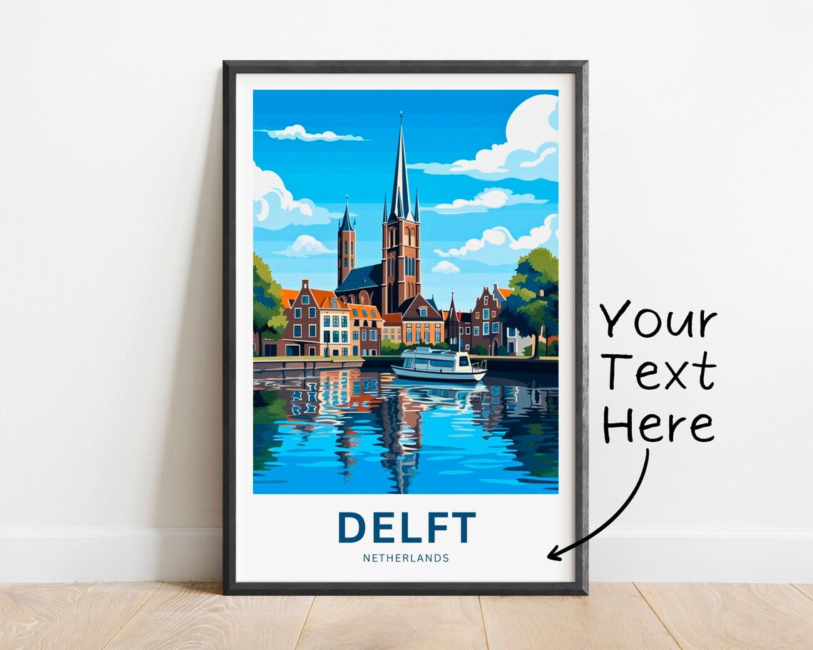 Personalized Delft Canal Church Netherlands Illustrated Travel Poster