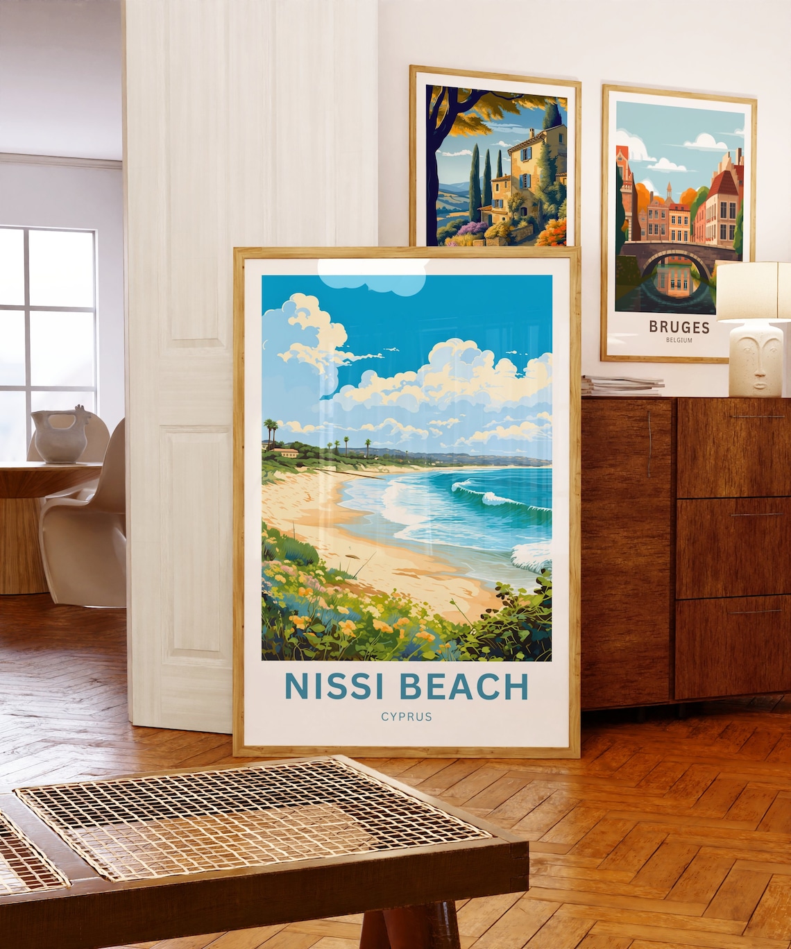 Nissi Beach Cyprus Sunny Palm Lined Shore Waves Travel Art Poster - Image 5