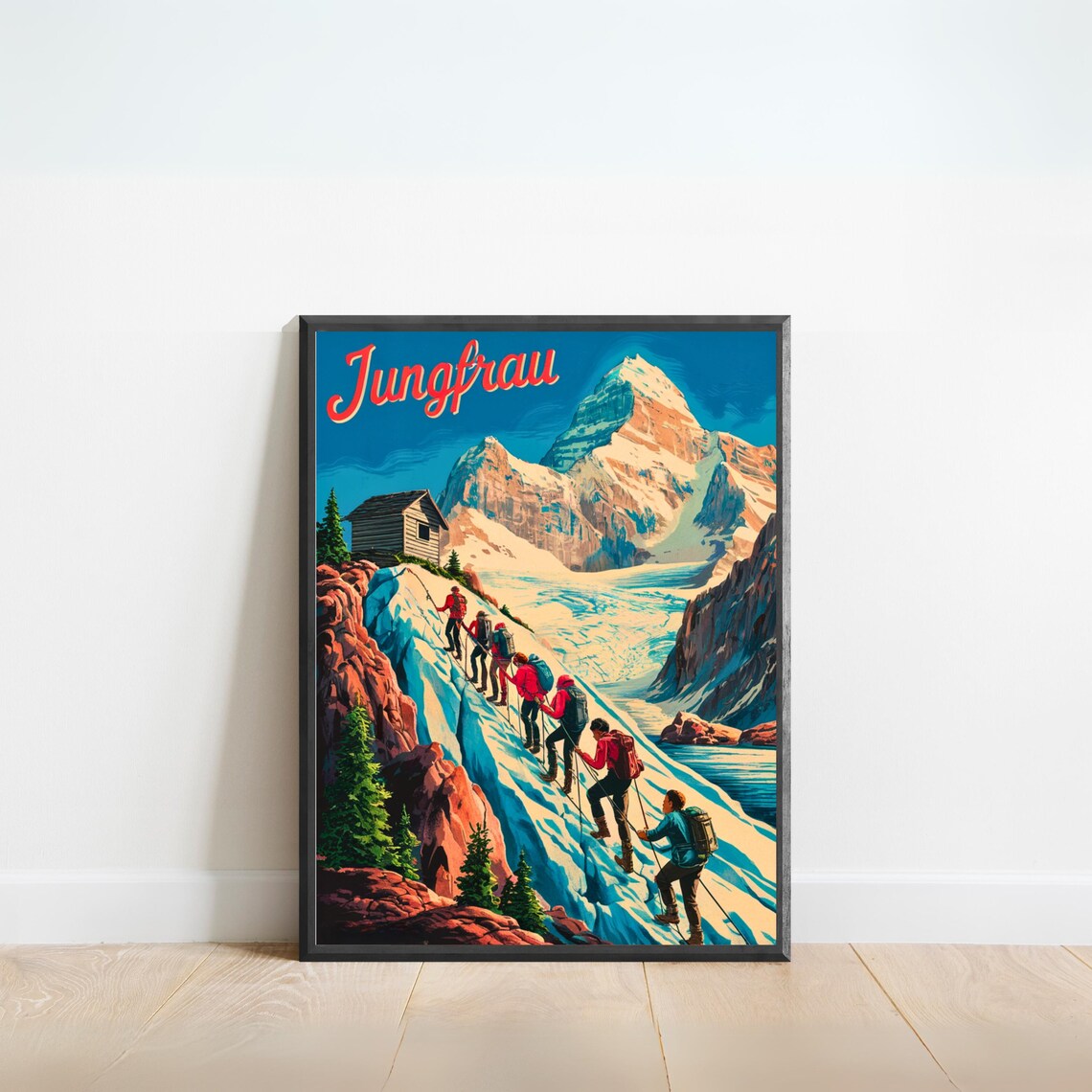 Jungfrau Switzerland Vintage Glacier Climbers Retro Travel Poster
