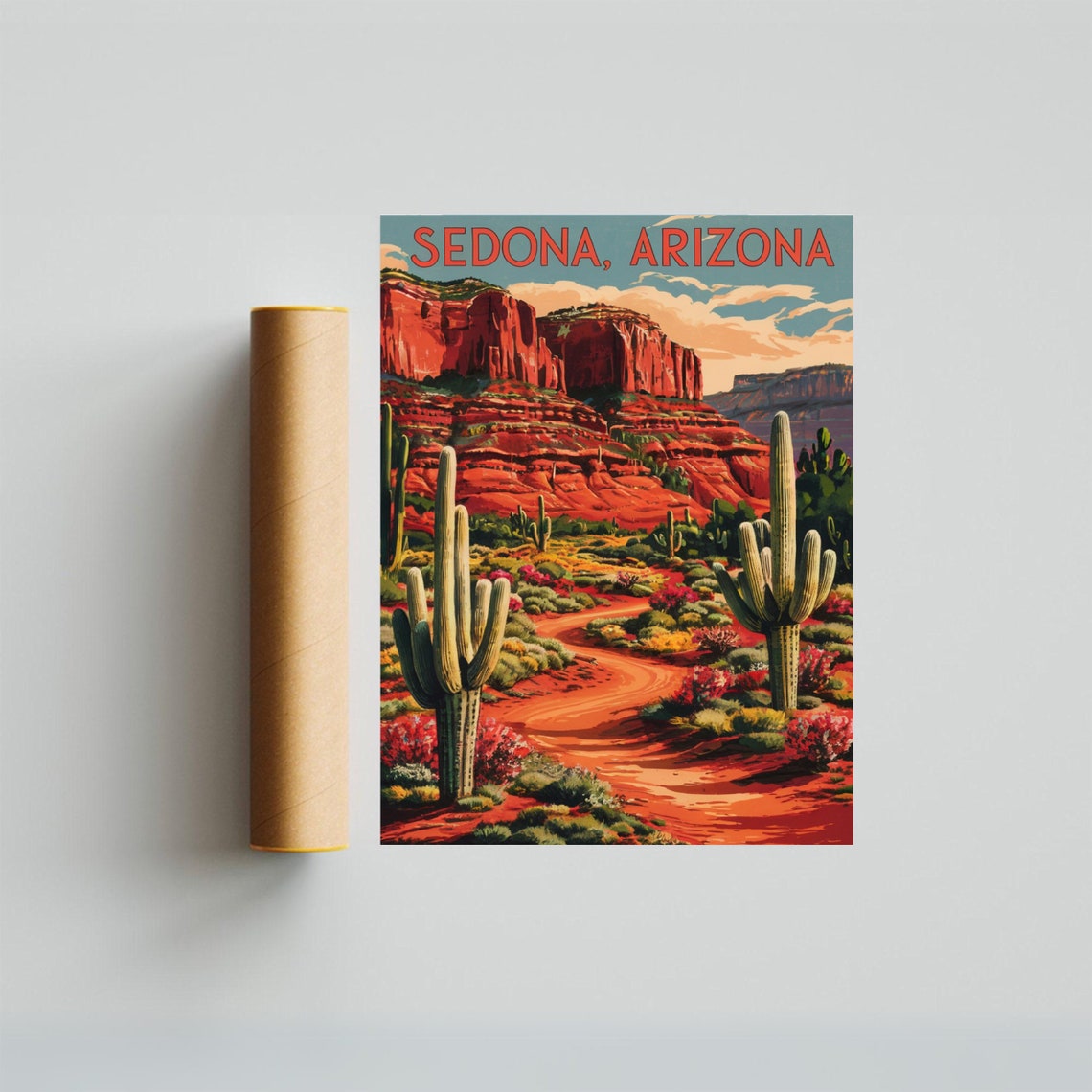 Sedona Arizona Red Cliffs Saguaro Desert Sunset Vintage Poster - Image 3
