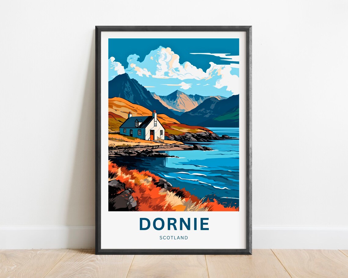 Dornie Scotland Rocky Point Cottage Autumn Bracken Sea Poster