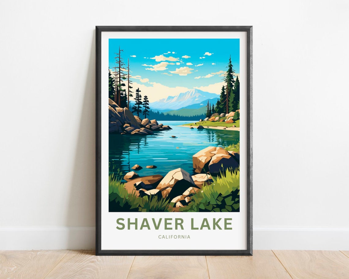 Shaver Lake California Grassy Lakeshore Mountain Lake Poster