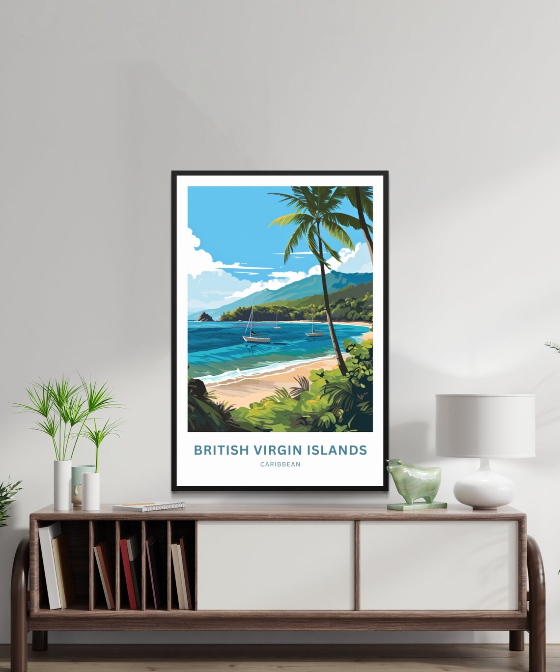British Virgin Islands Caribbean Palm Bay Sailboats Travel Poster - Image 3
