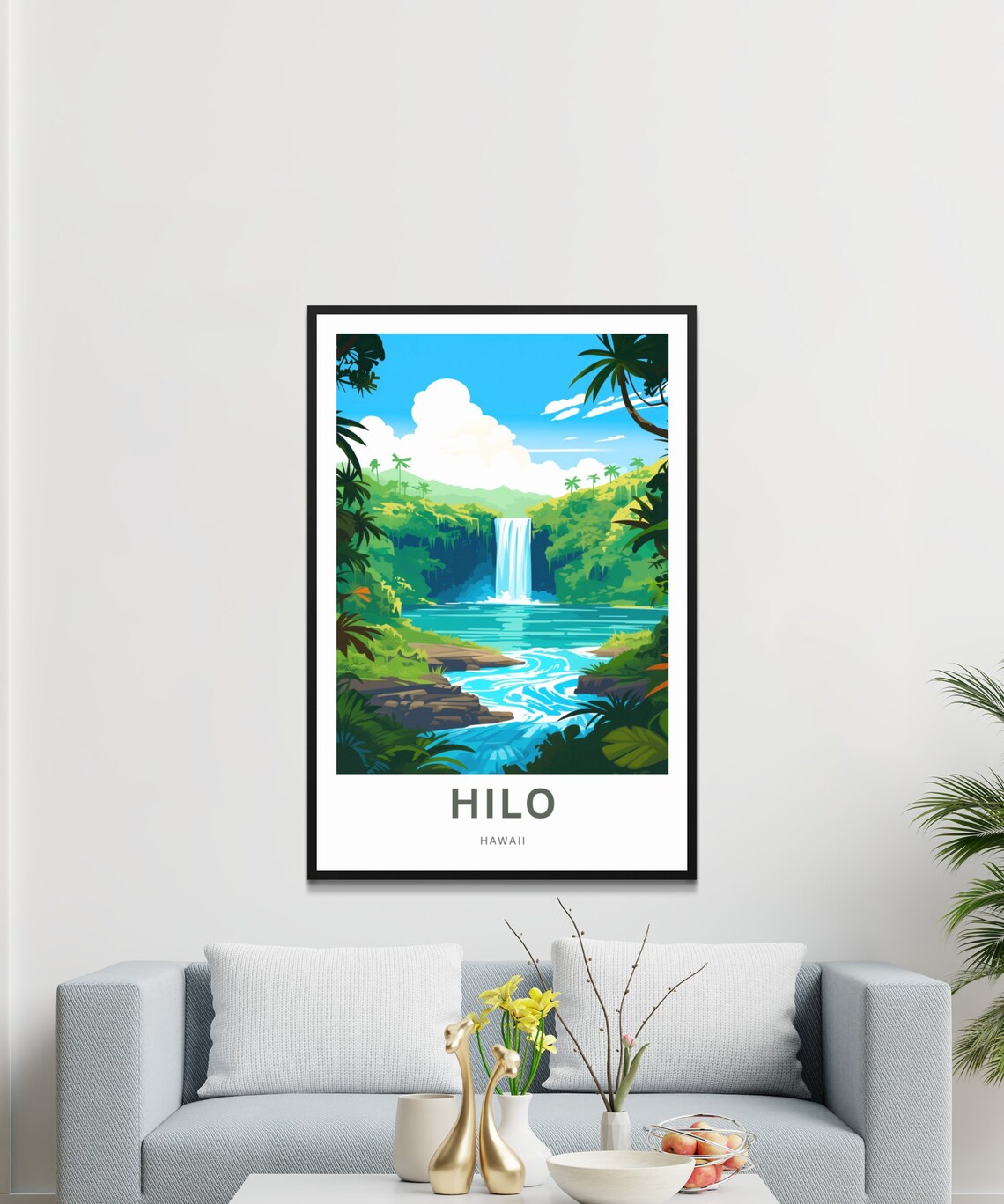 Hilo Hawaii Tropical Waterfall Palm Trees Vintage Travel Poster - Image 3