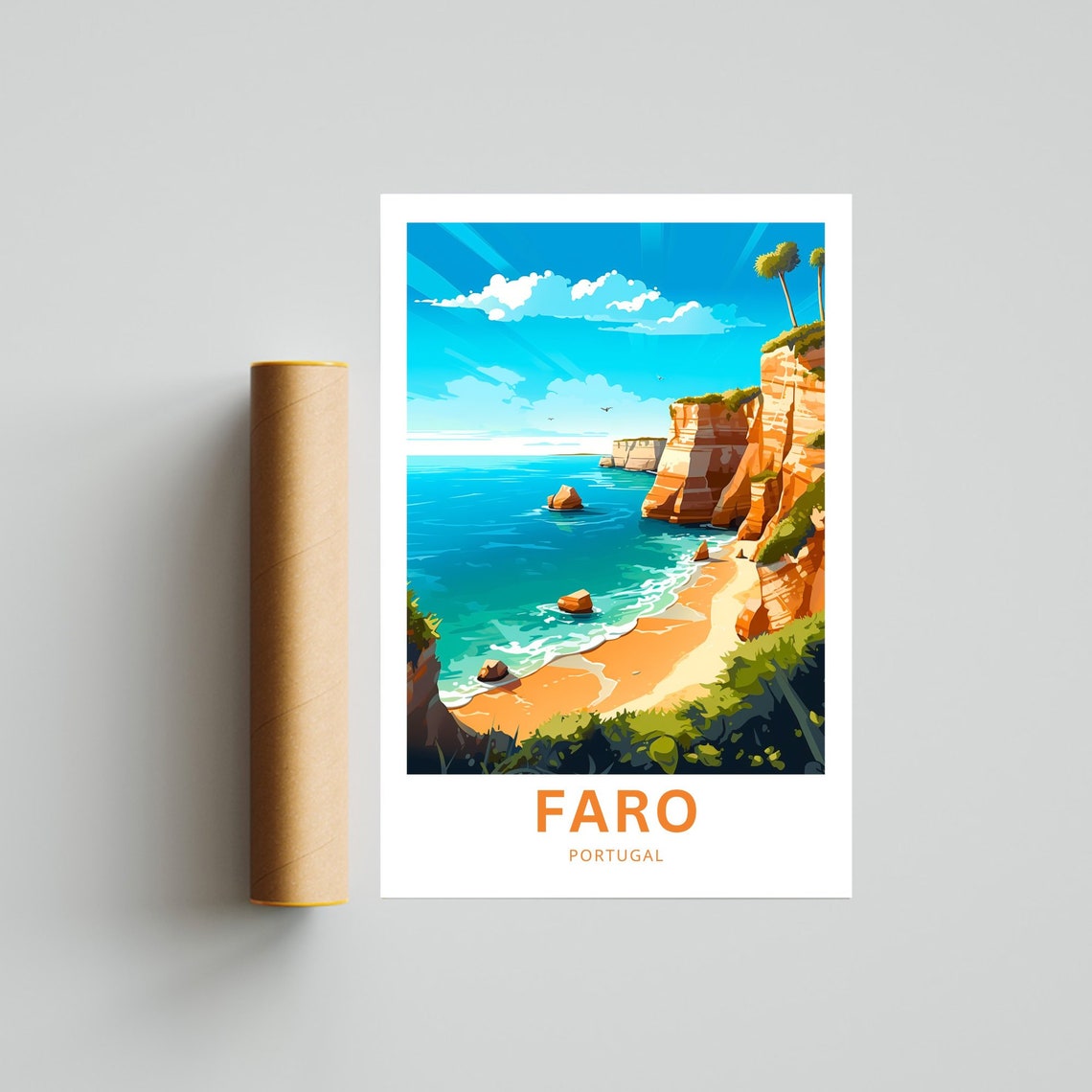 Faro Portugal Algarve Coastal Cliffs Beach Retro Travel Poster - Image 5